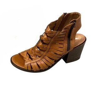 Fabianelli Caged Heel Genuine Leather Sandals Block Heel EU Size 38 Cognac Brown